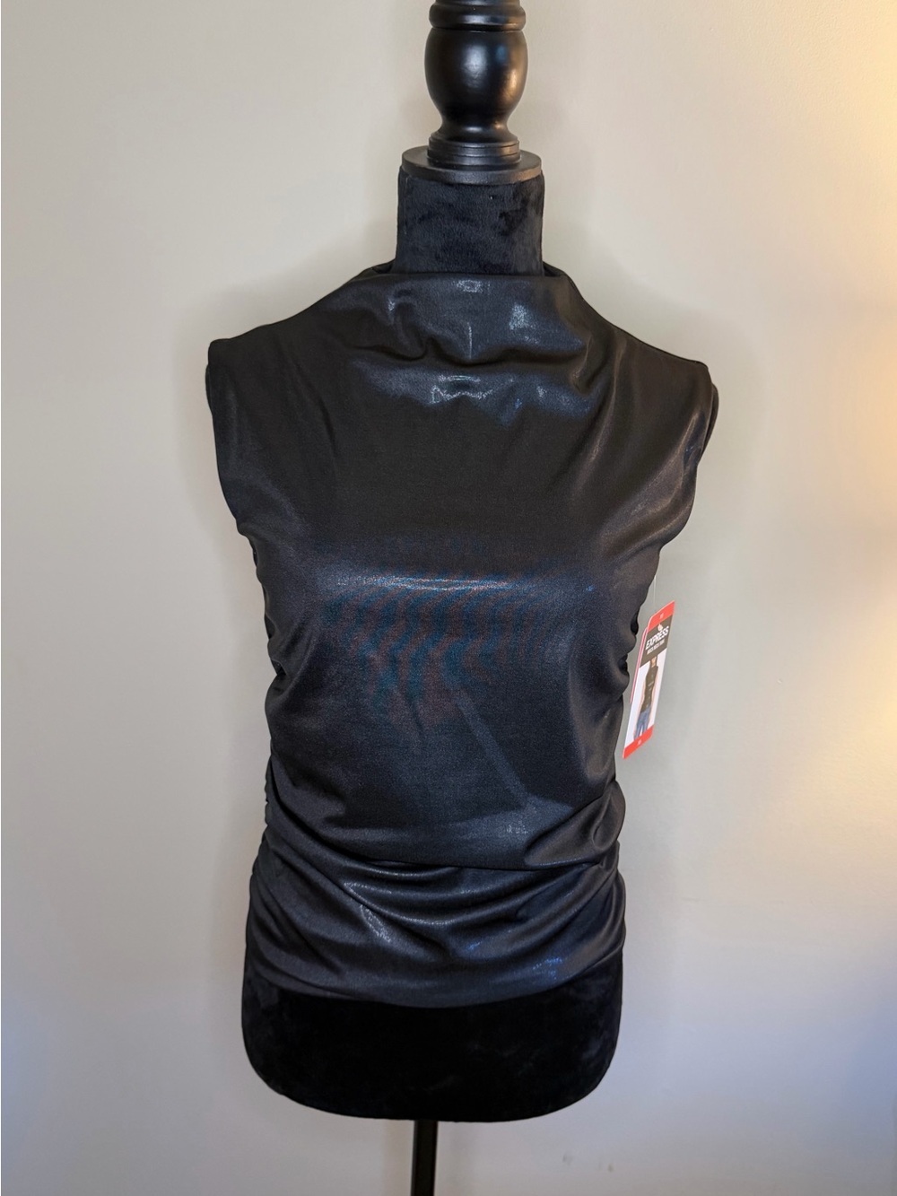 NWT Express Black Mock Neck Ruched Side Tank Top Size XS